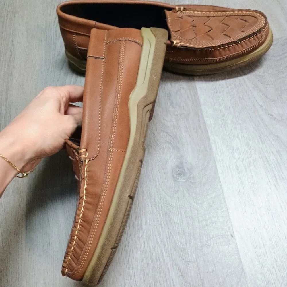 Freeman Brown Woven Loafer Leather Port 4994 Rubber Sole Size 10
